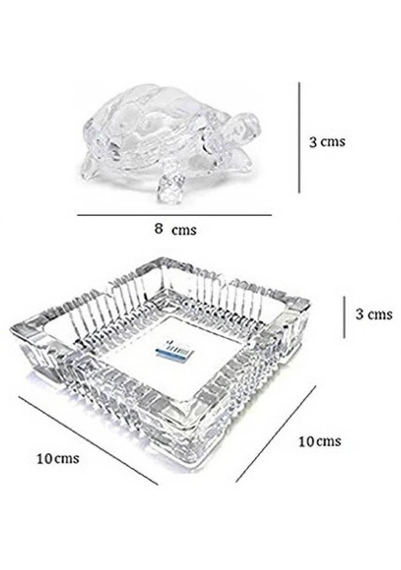 Global Reach Crystal tortoise with a Square Plate for Vastu is a Great Addition to your Home Decorative Showpiece - 10 cm&nbsp;&nbsp;(Glass, White) - Indya