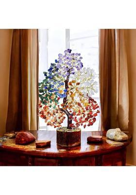 VIBESLE 7 Chakra Crystal Tree of Life Natural Healing Stones for Positive Energy Decorative Showpiece - 25 cm&nbsp;&nbsp;(Stone, Multicolor)