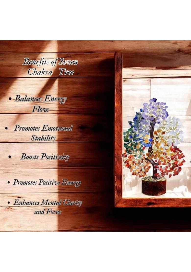 VIBESLE 7 Chakra Crystal Tree of Life Natural Healing Stones for Positive Energy Decorative Showpiece - 25 cm&nbsp;&nbsp;(Stone, Multicolor) - Indya
