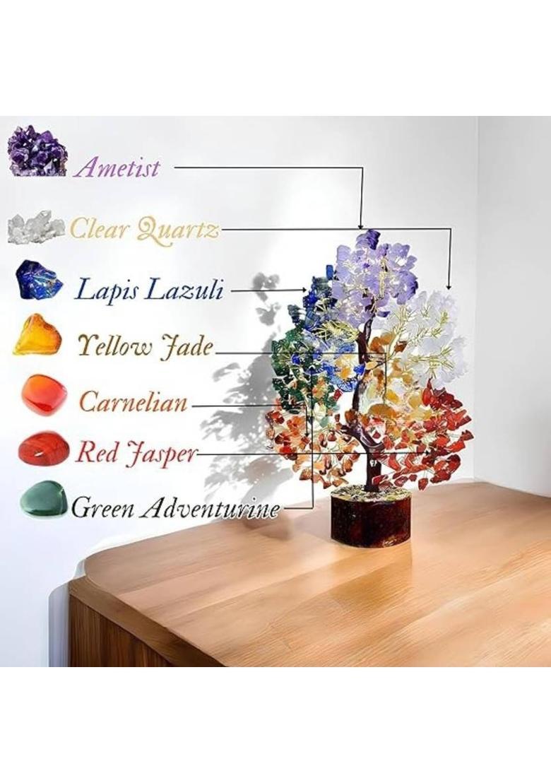 VIBESLE 7 Chakra Crystal Tree of Life Natural Healing Stones for Positive Energy Decorative Showpiece - 25 cm&nbsp;&nbsp;(Stone, Multicolor) - Indya