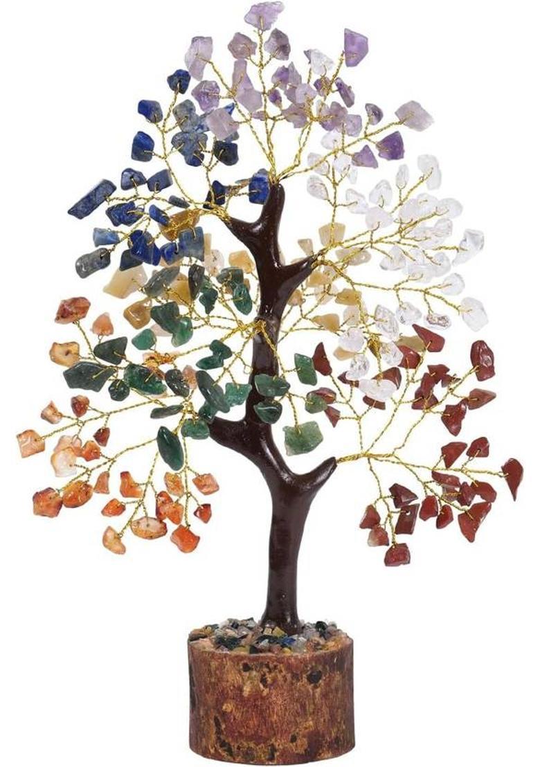 VIBESLE Seven Chakra Tree - Crystal Tree - Chakra Tree of Life - Feng Shui Decor Decorative Showpiece - 23 cm&nbsp;&nbsp;(Stone, Multicolor) - Indya