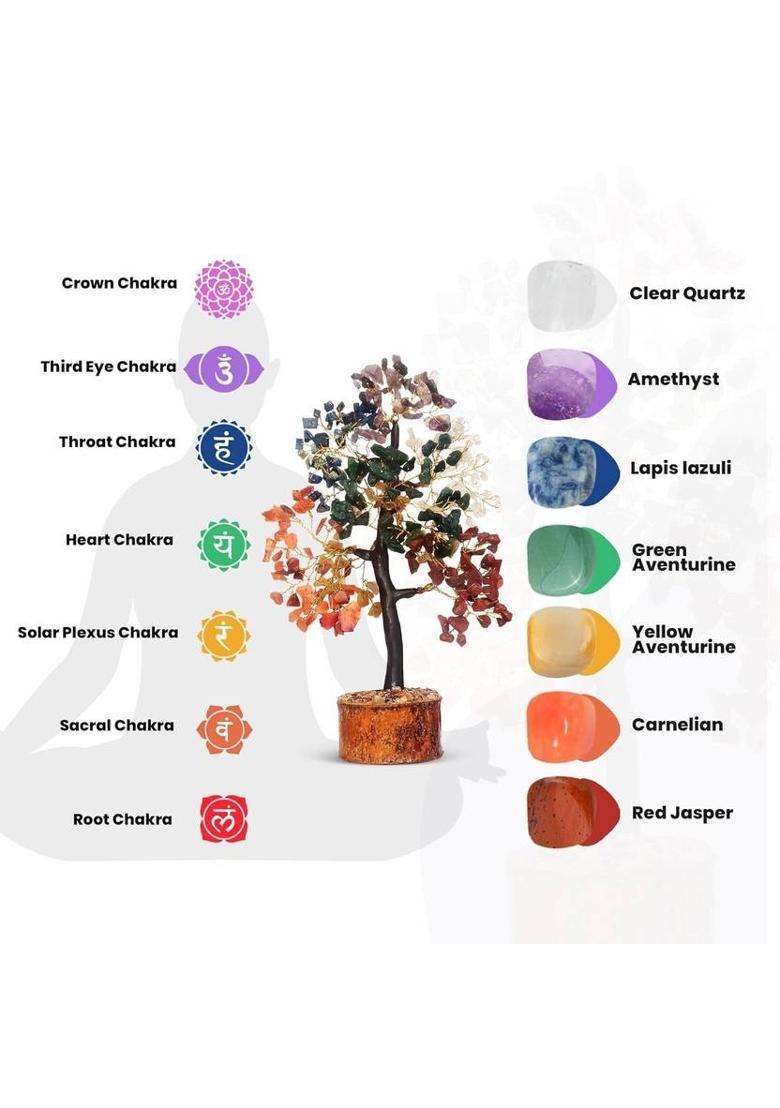 VIBESLE 7Chakra Crystal Tree - Positive Energy, Natural Beauty of Multicolor. Decorative Showpiece - 25 cm&nbsp;&nbsp;(Wood, Multicolor) - Indya