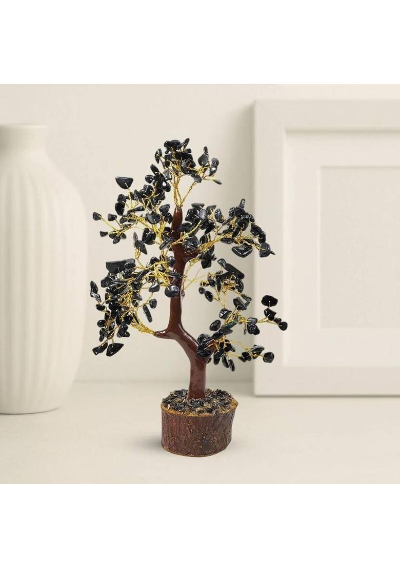 Calminds Black Obsidian Crystal Tree Decorative Showpiece - 22 cm&nbsp;&nbsp;(Wood, Black) - Indya