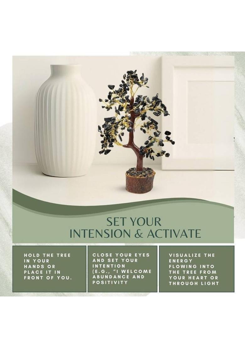 Calminds Black Obsidian Crystal Tree Decorative Showpiece - 22 cm&nbsp;&nbsp;(Wood, Black) - Indya