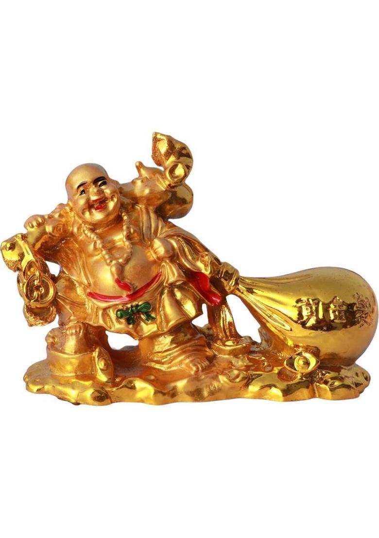 tanoshee Vastu Feng Shui Laughing Buddha for Money and Wealth and Good Luck Decorative Showpiece - 8 cm&nbsp;&nbsp;(Polyresin, Gold) - Indya