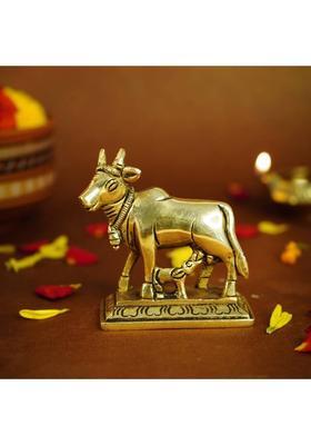 Ekhasa 100% Pure Brass Kamdhenu Cow & Calf Vastu Idol for Pooja & Home Decor Decorative Showpiece - 6.5 cm&nbsp;&nbsp;(Brass, Gold)