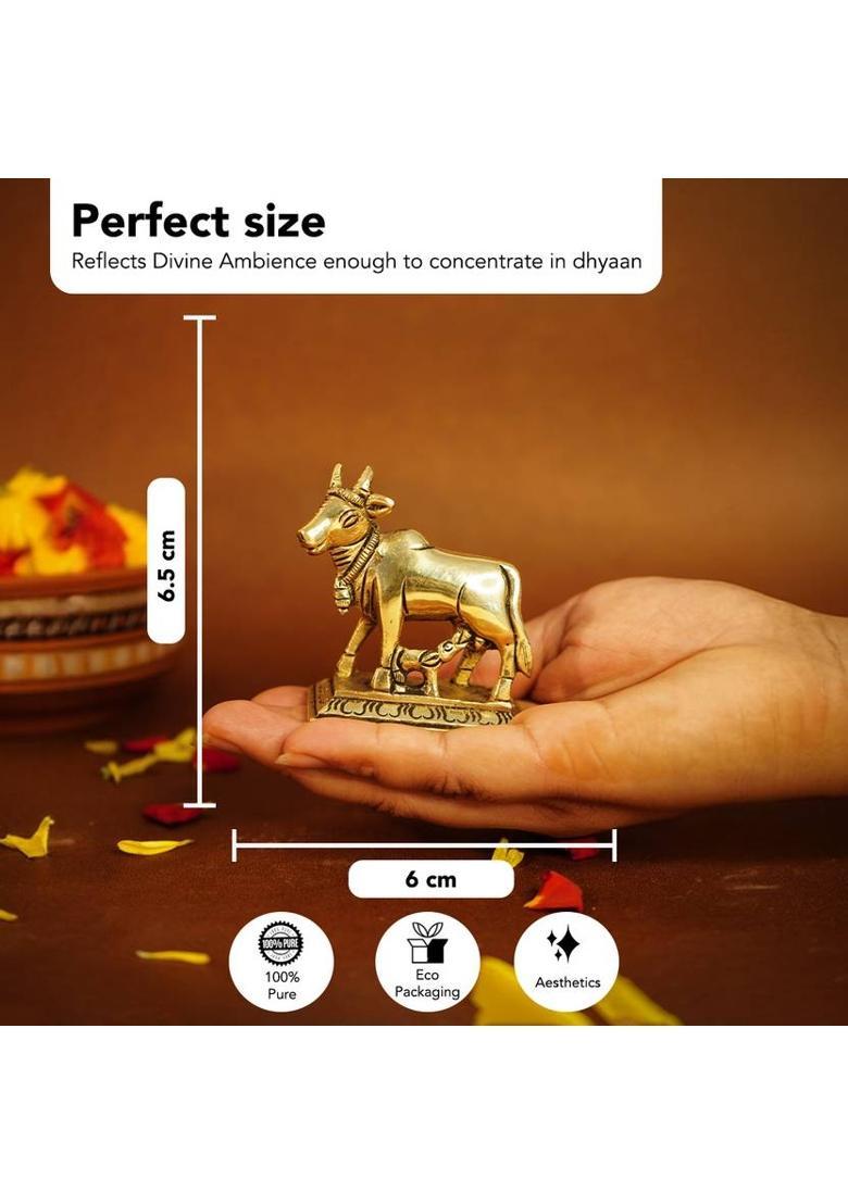 Ekhasa 100% Pure Brass Kamdhenu Cow & Calf Vastu Idol for Pooja & Home Decor Decorative Showpiece - 6.5 cm&nbsp;&nbsp;(Brass, Gold) - Indya