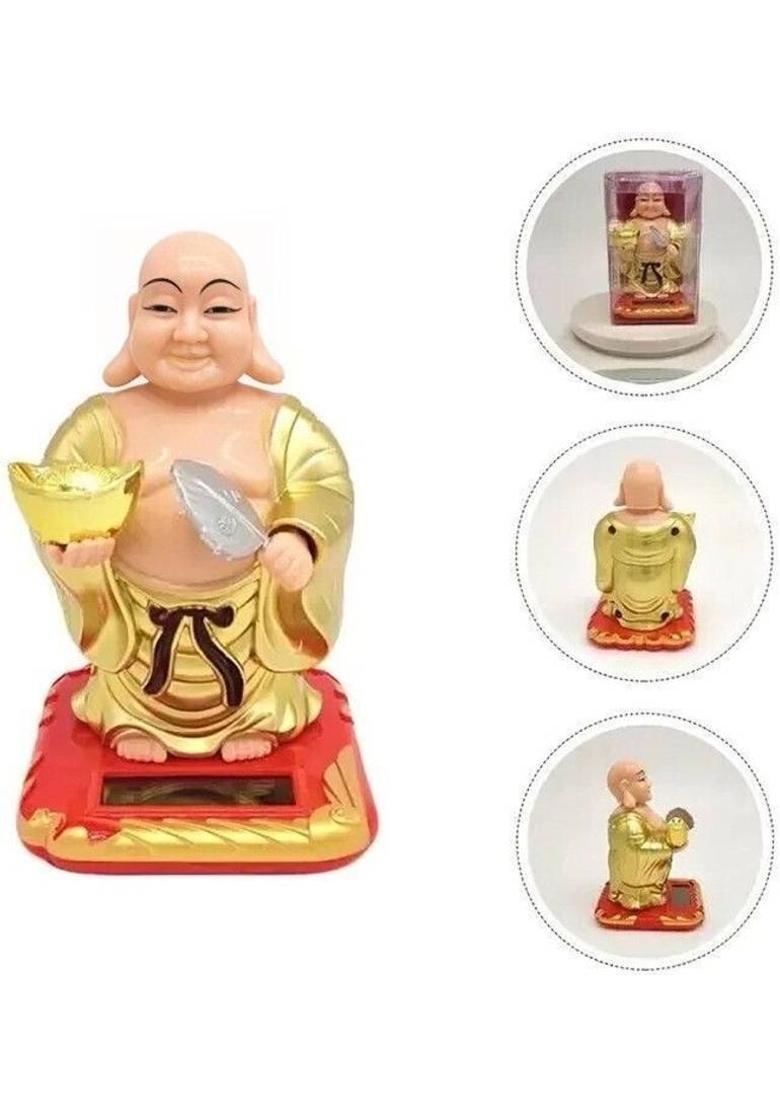 Spiricon Feng Shui & Vastu Buddha Waving Fan for health, wealth and happiness Decorative Showpiece - 10 cm&nbsp;&nbsp;(Plastic, Gold) - Indya