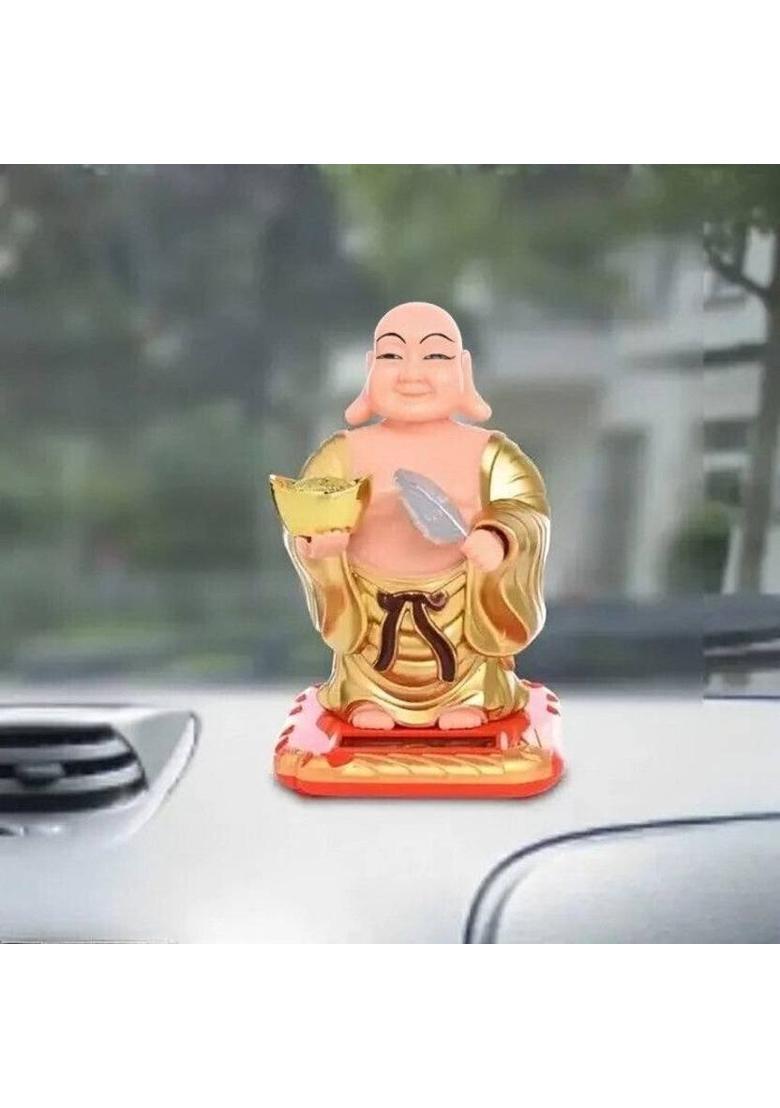 Spiricon Feng Shui & Vastu Buddha Waving Fan for health, wealth and happiness Decorative Showpiece - 10 cm&nbsp;&nbsp;(Plastic, Gold) - Indya