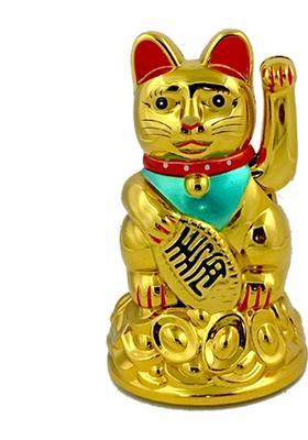 Aakriti Feng Shui Lucky Cat Sitting On The Gold Bar, for Wealth & Prosperity Decorative Showpiece - 11.5 cm&nbsp;&nbsp;(Plastic, Multicolor)