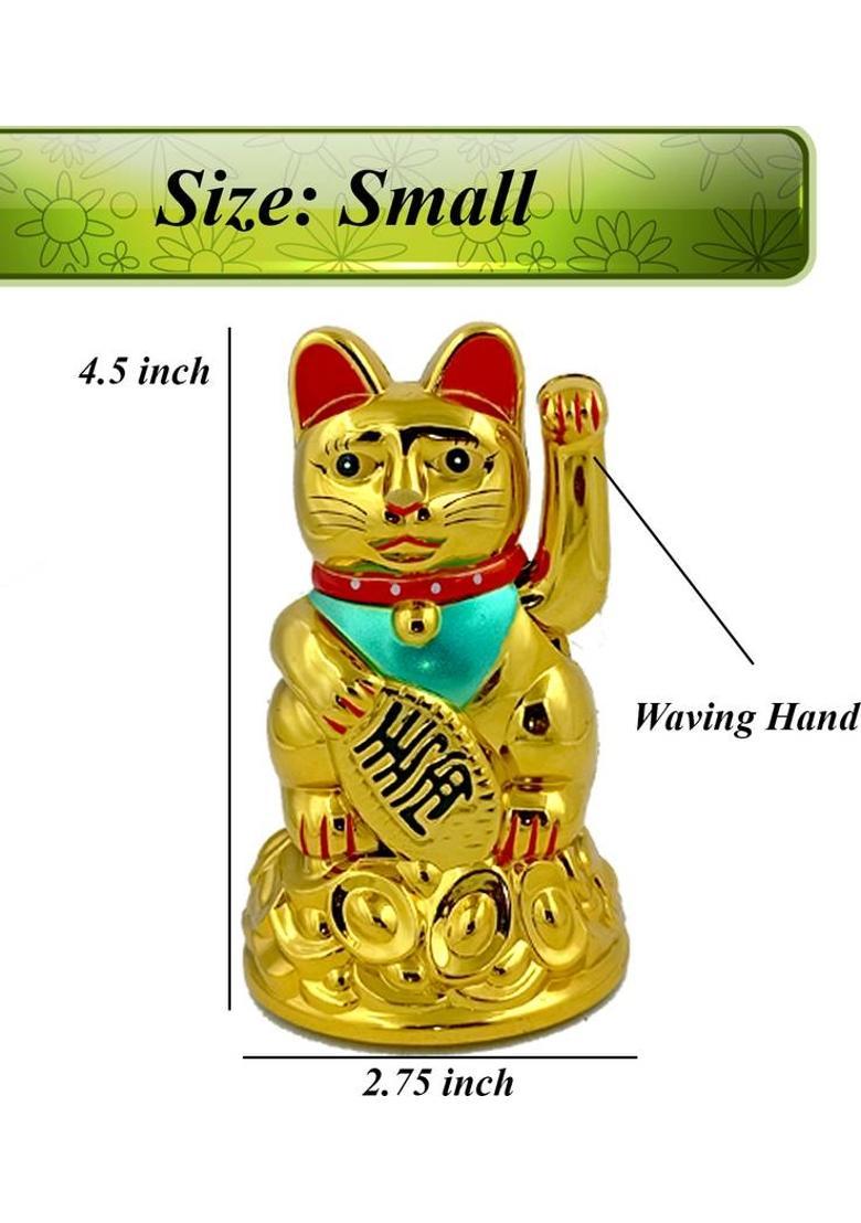 Aakriti Feng Shui Lucky Cat Sitting On The Gold Bar, for Wealth & Prosperity Decorative Showpiece - 11.5 cm&nbsp;&nbsp;(Plastic, Multicolor) - Indya