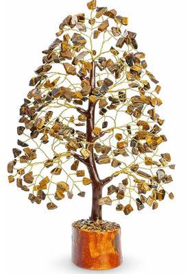 Sasha ES Natural Tiger Eye Gemstone Feng Shui Tree for Good Luck, Protection & Prosperity Decorative Showpiece - 28 cm&nbsp;&nbsp;(Crystal, Wood, Brown)