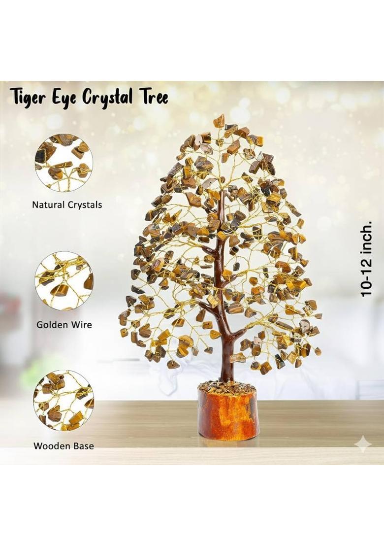 Sasha ES Natural Tiger Eye Gemstone Feng Shui Tree for Good Luck, Protection & Prosperity Decorative Showpiece - 28 cm&nbsp;&nbsp;(Crystal, Wood, Brown) - Indya