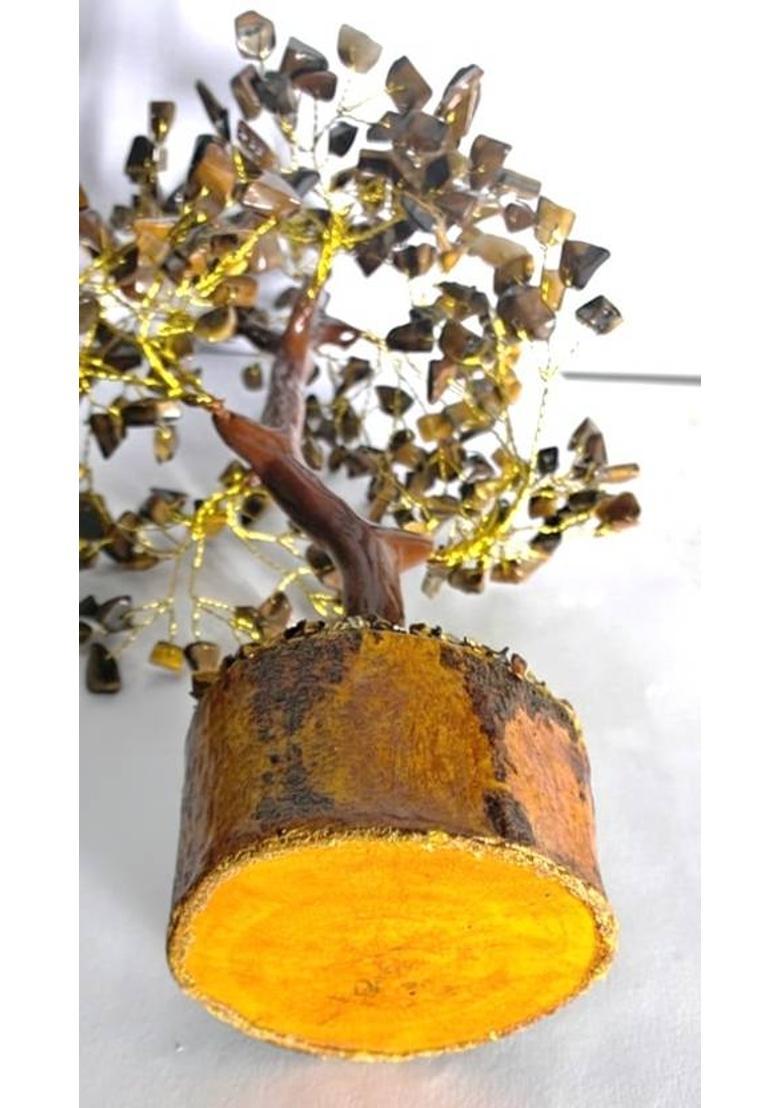 Sasha ES Natural Tiger Eye Gemstone Feng Shui Tree for Good Luck, Protection & Prosperity Decorative Showpiece - 28 cm&nbsp;&nbsp;(Crystal, Wood, Brown) - Indya