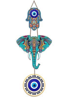 Angel Infinite Evil Eye Wall Hanging Printed Wooden Nazar Battu for Door Entrance & Wall Décor Decorative Showpiece - 18 cm&nbsp;&nbsp;(Wood, Light Blue)