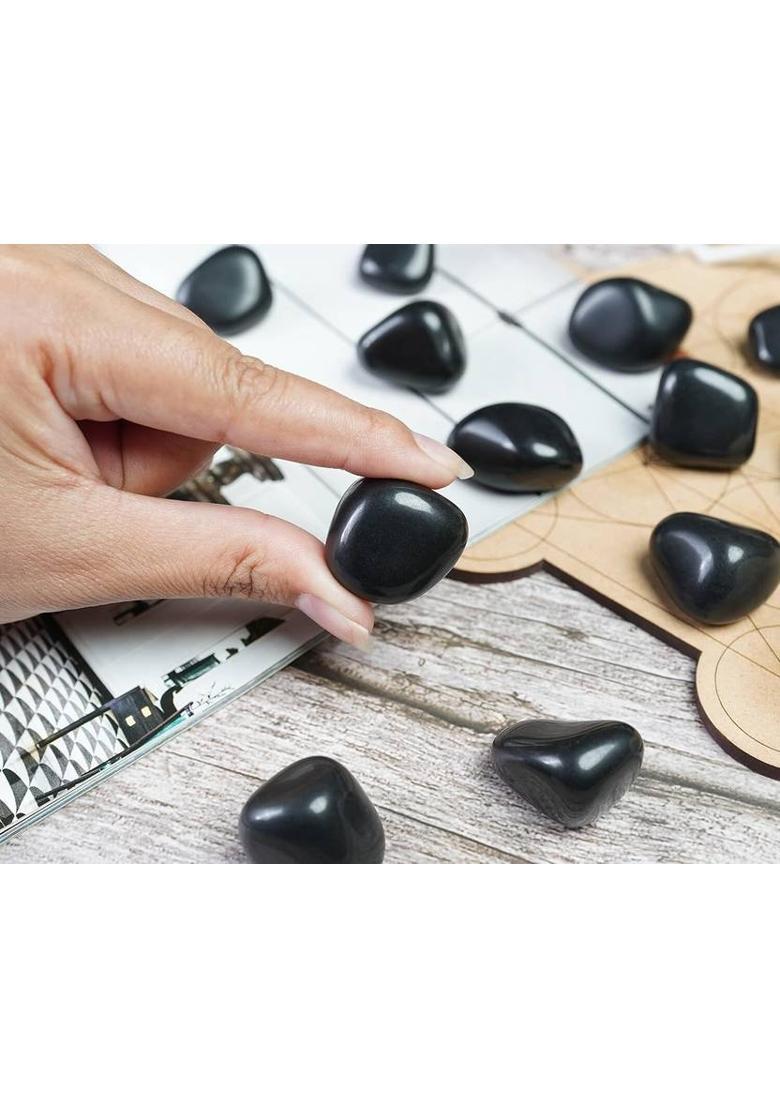 MIRAN AGATE Black Tourmaline Tumbled Stone for Protection & Grounding & EMF Protection Decorative Showpiece - 2 cm&nbsp;&nbsp;(Crystal, Black) - Indya