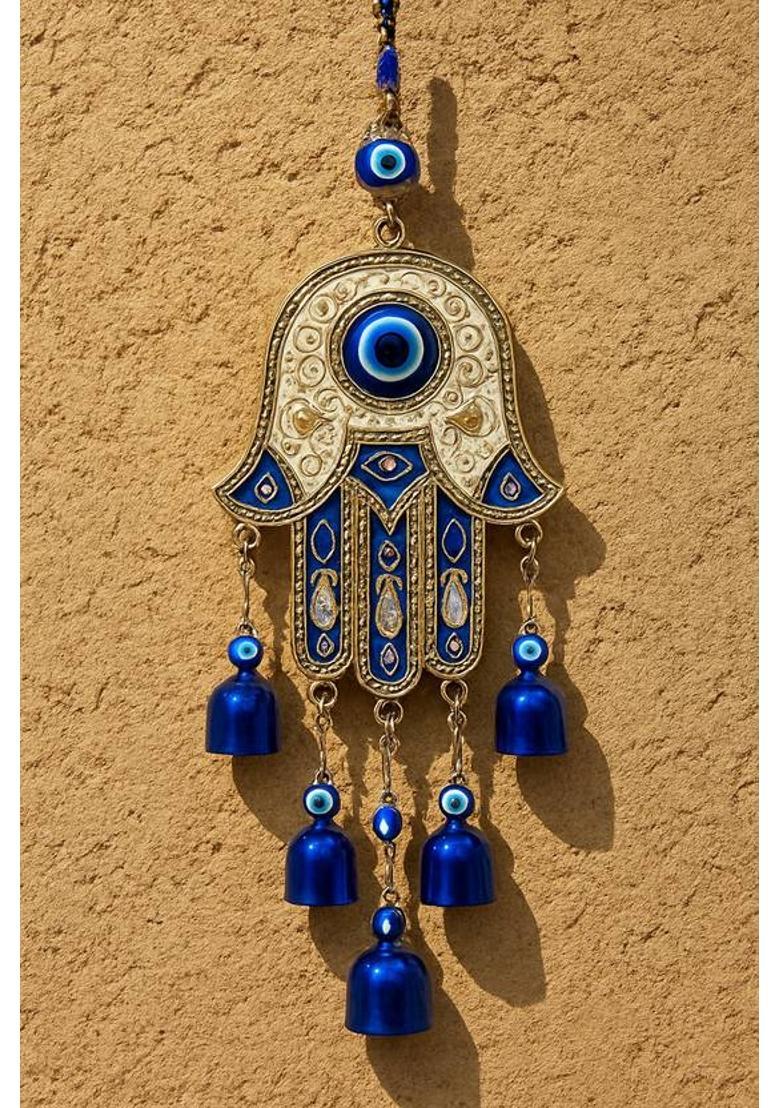 advik mart Evil Eye Hamsa Hand Wall Hanging Protection Decor for Home, Office & Car Decorative Showpiece - 30 cm&nbsp;&nbsp;(Metal, Blue) - Indya