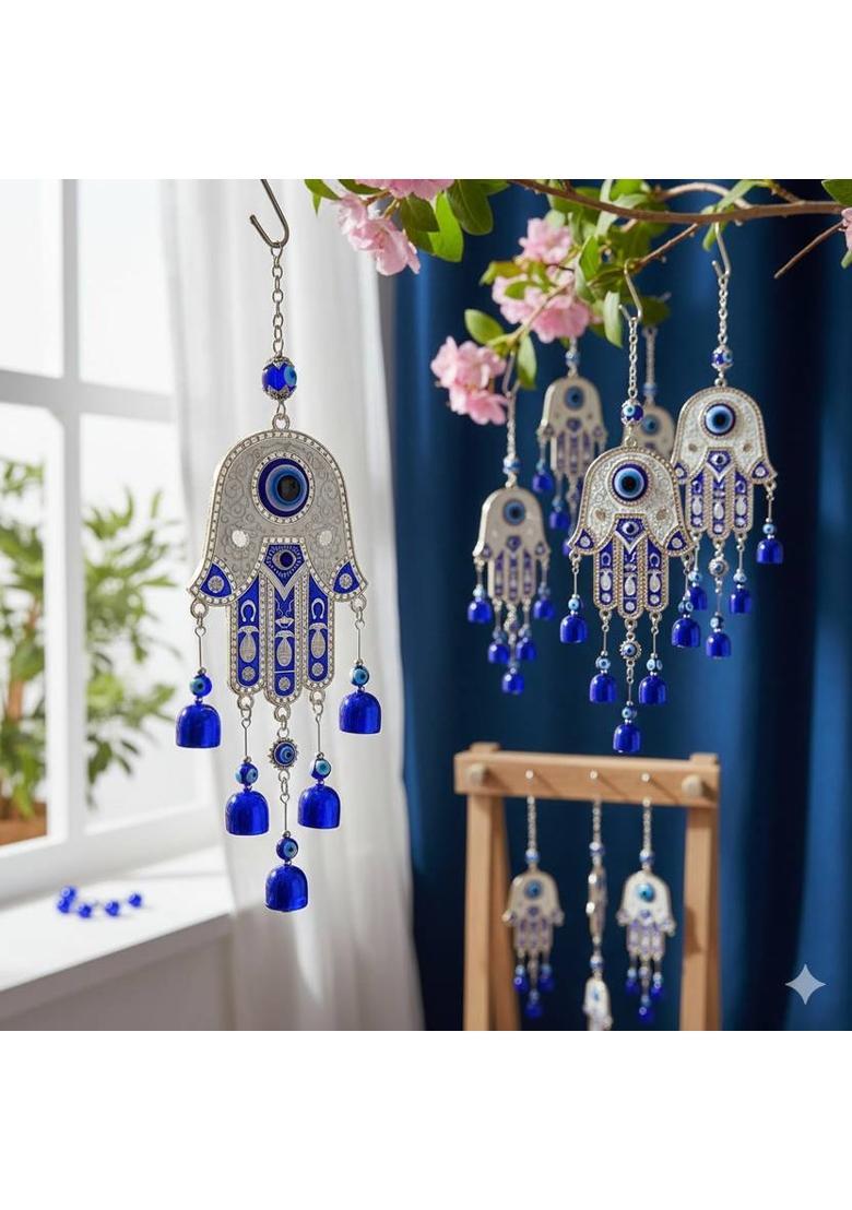 advik mart Evil Eye Hamsa Hand Wall Hanging Protection Decor for Home, Office & Car Decorative Showpiece - 30 cm&nbsp;&nbsp;(Metal, Blue) - Indya