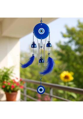sculpmart Evil Eye (Dream Catcher) Style Wind Chime With 2 Wings& 3 Bells For Home&Balcony Decorative Showpiece - 58 cm&nbsp;&nbsp;(Metal, Blue)