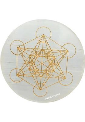 SWARACRYSTAL Selenite Crystal Charging Plate Fengshui Decorative Showpiece - 8 cm&nbsp;&nbsp;(Crystal, White, Gold)