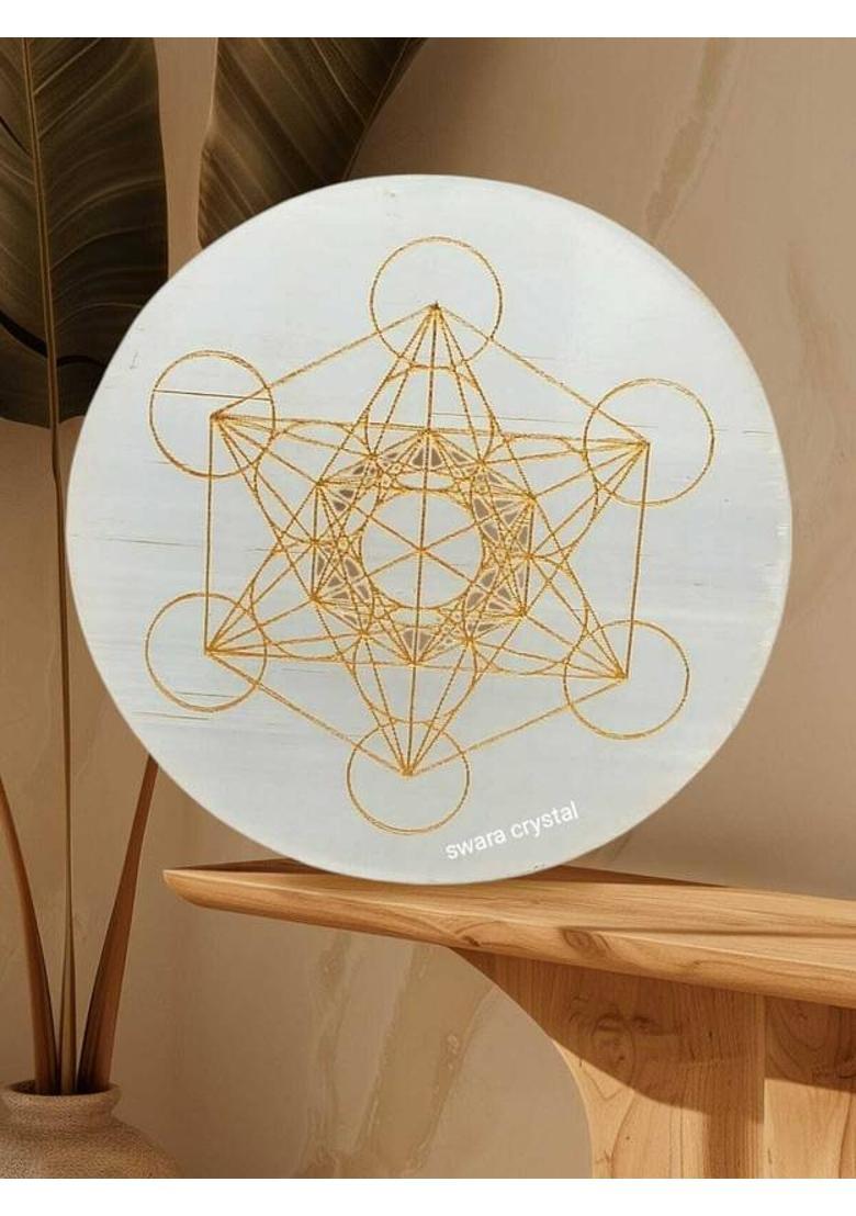 SWARACRYSTAL Selenite Crystal Charging Plate Fengshui Decorative Showpiece - 8 cm&nbsp;&nbsp;(Crystal, White, Gold) - Indya
