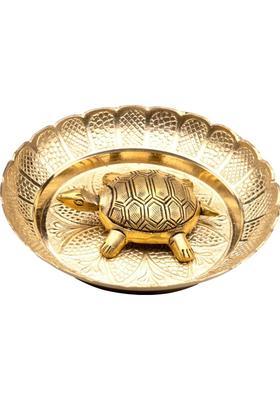 Plus Value Premium Handicraft Vastu Feng Shui Brass Tortoise Turtle With Plate Decorative Showpiece - 2.5 cm&nbsp;&nbsp;(Brass, Gold)
