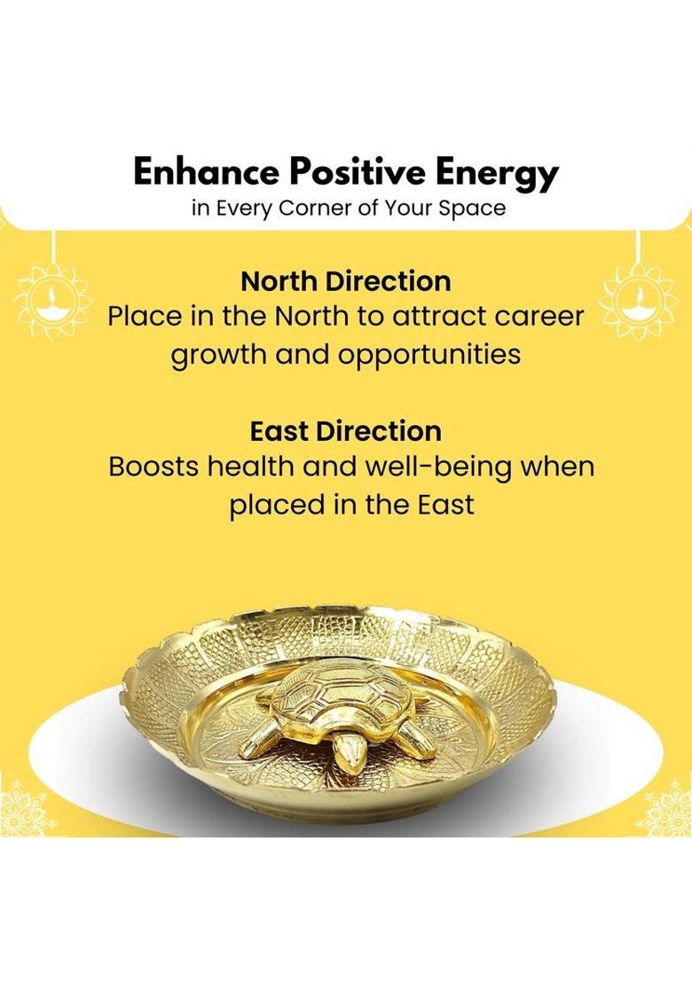 Plus Value Premium Handicraft Vastu Feng Shui Brass Tortoise Turtle With Plate Decorative Showpiece - 2.5 cm&nbsp;&nbsp;(Brass, Gold) - Indya