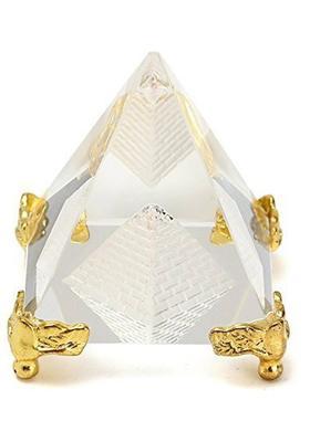 SWISS WONDER Feng Shui Glass Crystal Pyramid with Stand Amethyst Energy Generator Decorative Showpiece - 4 cm&nbsp;&nbsp;(Crystal, Gold, Clear)