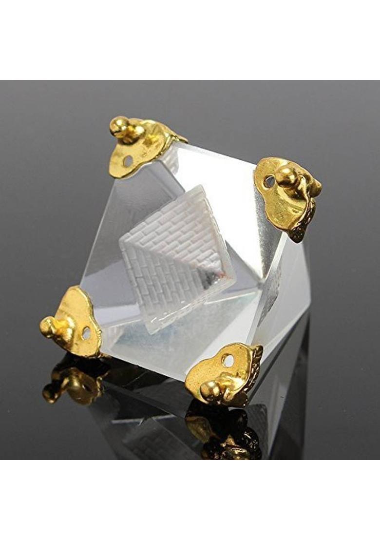 SWISS WONDER Feng Shui Glass Crystal Pyramid with Stand Amethyst Energy Generator Decorative Showpiece - 4 cm&nbsp;&nbsp;(Crystal, Gold, Clear) - Indya