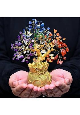 MIRAN AGATE 7 Chakra Golden Money Potli Base|Feng Shui Bonsai Tree for Healing & Home Decor Decorative Showpiece - 20 cm&nbsp;&nbsp;(Crystal, Multicolor)