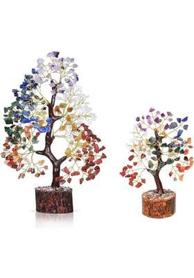 VIBESLE Chakra Tree of Life - Crystal Tree for Positive Energy - Seven Chakra Tree Decorative Showpiece - 25 cm&nbsp;&nbsp;(Stone, Multicolor)