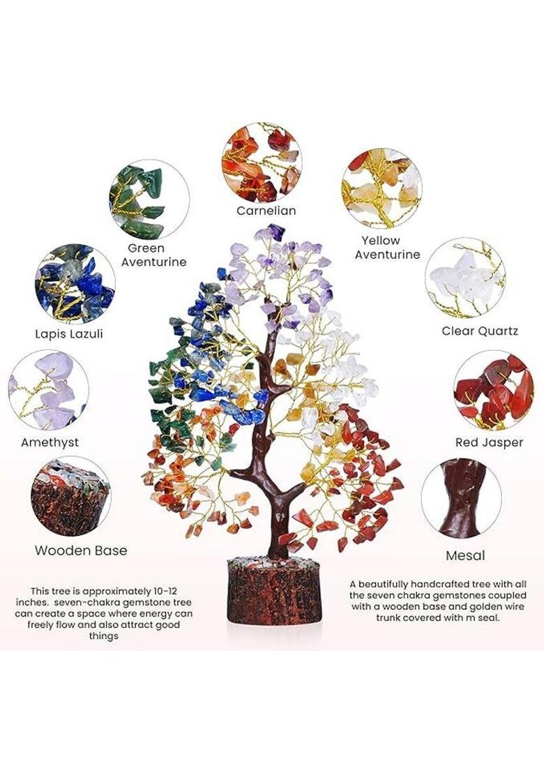 VIBESLE Chakra Tree of Life - Crystal Tree for Positive Energy - Seven Chakra Tree Decorative Showpiece - 25 cm&nbsp;&nbsp;(Stone, Multicolor) - Indya