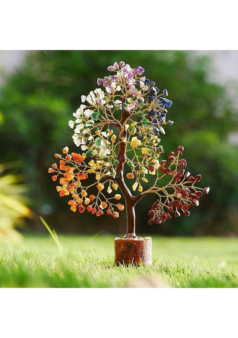 VIBESLE Chakra Tree of Life - Crystal Tree for Positive Energy - Seven Chakra Tree Decorative Showpiece - 25 cm&nbsp;&nbsp;(Stone, Multicolor) - Indya