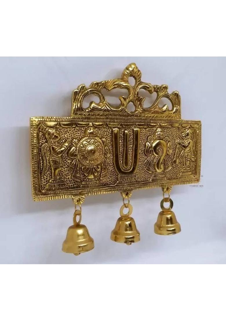 DVM Tirupati Door Hanging Shankh Chakra Namah Latkan Vishnu Shank Chakra Tilak Decorative Showpiece - 15 cm&nbsp;&nbsp;(Brass, Gold) - Indya