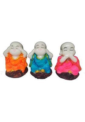 S A Gifts Sai Amrut Baby Buddha Set of 3 Colorful Monks Showpiece I Best for Home Decor Decorative Showpiece - 5 cm&nbsp;&nbsp;(Marble, Orange, Pink, Light Blue)