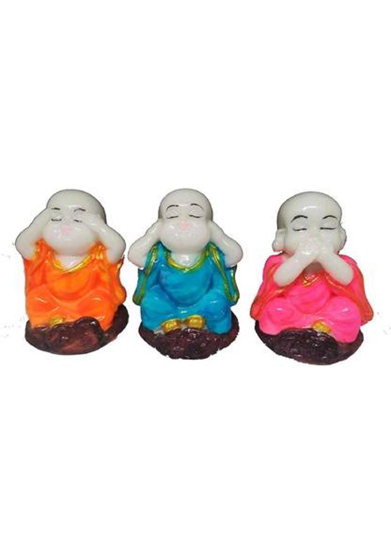 S A Gifts Sai Amrut Baby Buddha Set of 3 Colorful Monks Showpiece I Best for Home Decor Decorative Showpiece - 5 cm&nbsp;&nbsp;(Marble, Orange, Pink, Light Blue) - Indya