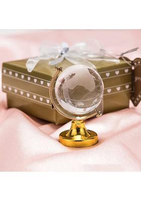 yogi Feng Shui Crystal Globe with Golden Stand Decorative Showpiece - 7 cm&nbsp;&nbsp;(Crystal, White)