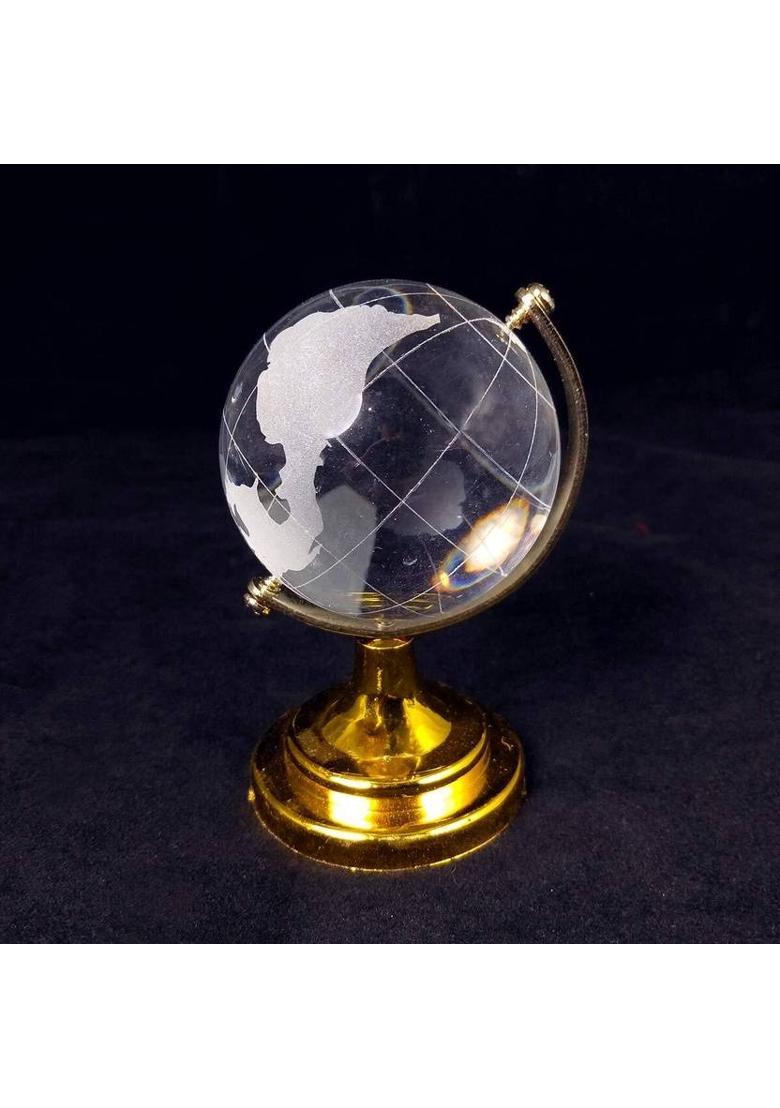 yogi Feng Shui Crystal Globe with Golden Stand Decorative Showpiece - 7 cm&nbsp;&nbsp;(Crystal, White) - Indya