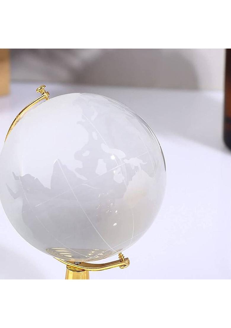 yogi Feng Shui Crystal Globe with Golden Stand Decorative Showpiece - 7 cm&nbsp;&nbsp;(Crystal, White) - Indya
