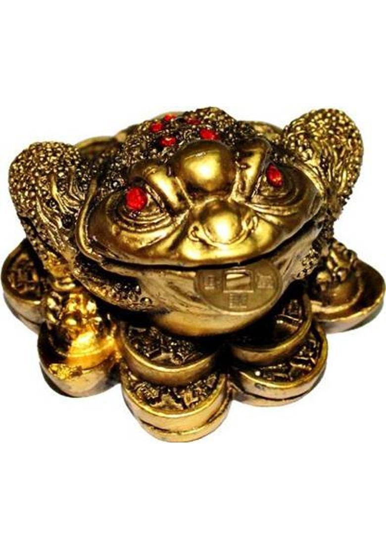 7 Ocean feng shui three leg frog Decorative Showpiece - 4 cm&nbsp;&nbsp;(Polyresin, Gold) - Indya