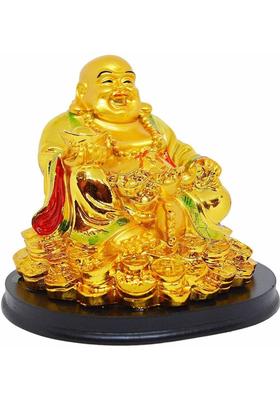 Ripe India Feng Shui Laughing Buddha with Wealth for Money Success and Happiness&nbsp; Decorative Showpiece - 15 cm&nbsp;&nbsp;(Polyresin, Gold)