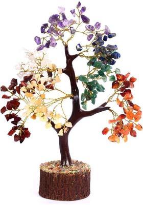 Sawcart Seven Chakra Crystal Bonsai Money Tree Natural Gemstone Feng Shui Home Office Décor Good Luck Wealth Prosperity Reiki Healing Positive Energy Spiritual Gift (Size 10-12 Inches) Decorative Showpiece - 30 cm&nbsp;&nbsp;(Stone, Crystal, Stone, Multicolor)