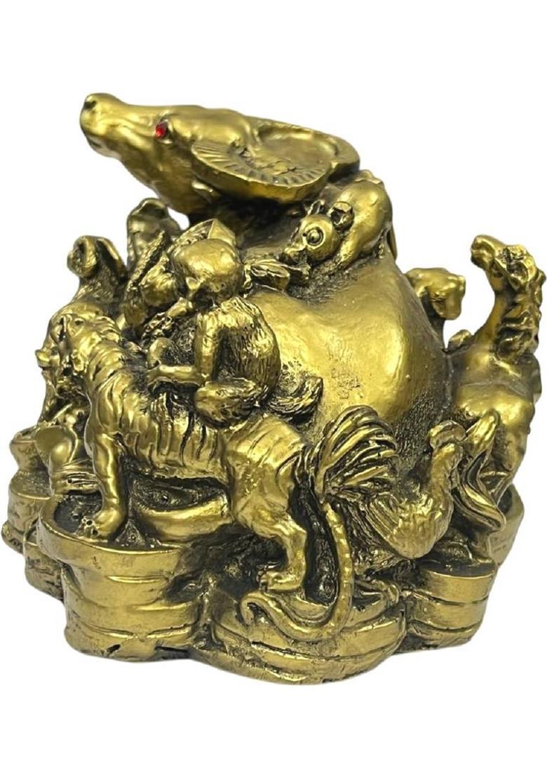 numeroastro Feng Shui Lucky Bull | Ox with All Zodiac Symbols for Good Luck Decorative Showpiece - 8 cm&nbsp;&nbsp;(Polyresin, Gold) - Indya