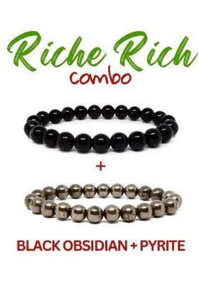 VIBESLE Combo of Original Certified Pyrite Stone Bracelet and Black Tourmaline Bracelet Decorative Showpiece - 10 cm&nbsp;&nbsp;(Stone, Multicolor)