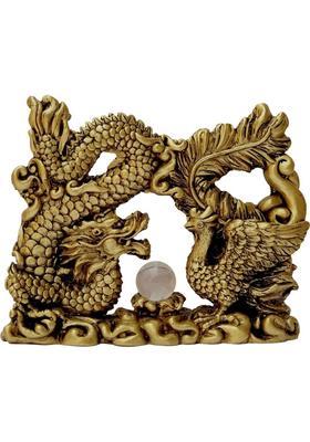 Feng Shui Art Vastu / Dragon and Phoenix With Crystal Ball For Harmoney In Marriage, Love, Happyness & Bring Prosperity In Life Decorative Showpiece - 12 cm&nbsp;&nbsp;(Polyresin, Gold)