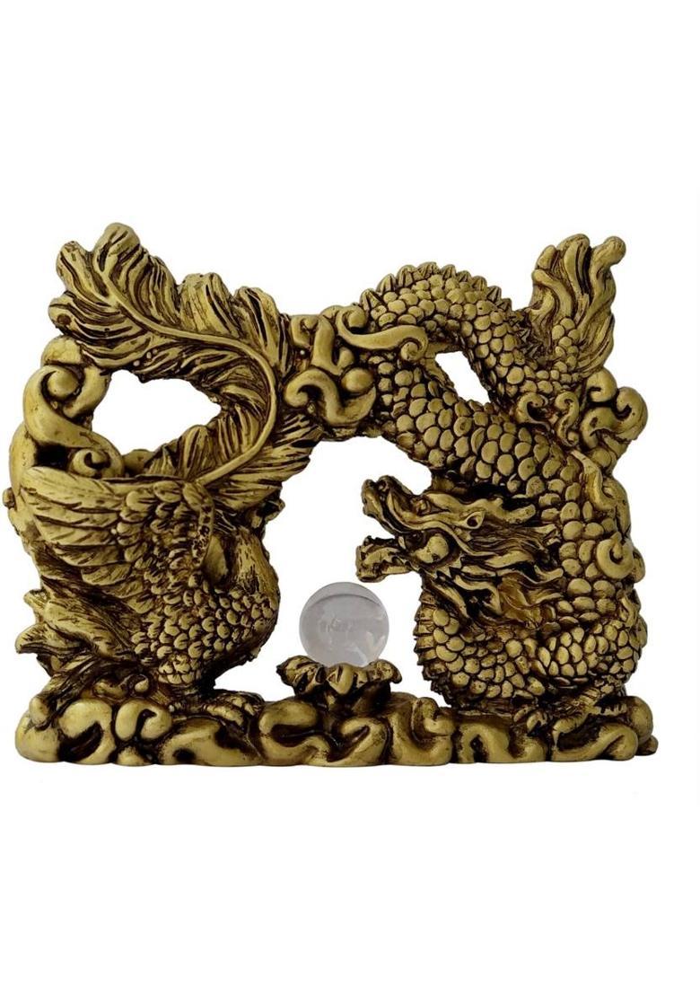 Feng Shui Art Vastu / Dragon and Phoenix With Crystal Ball For Harmoney In Marriage, Love, Happyness & Bring Prosperity In Life Decorative Showpiece - 12 cm&nbsp;&nbsp;(Polyresin, Gold) - Indya