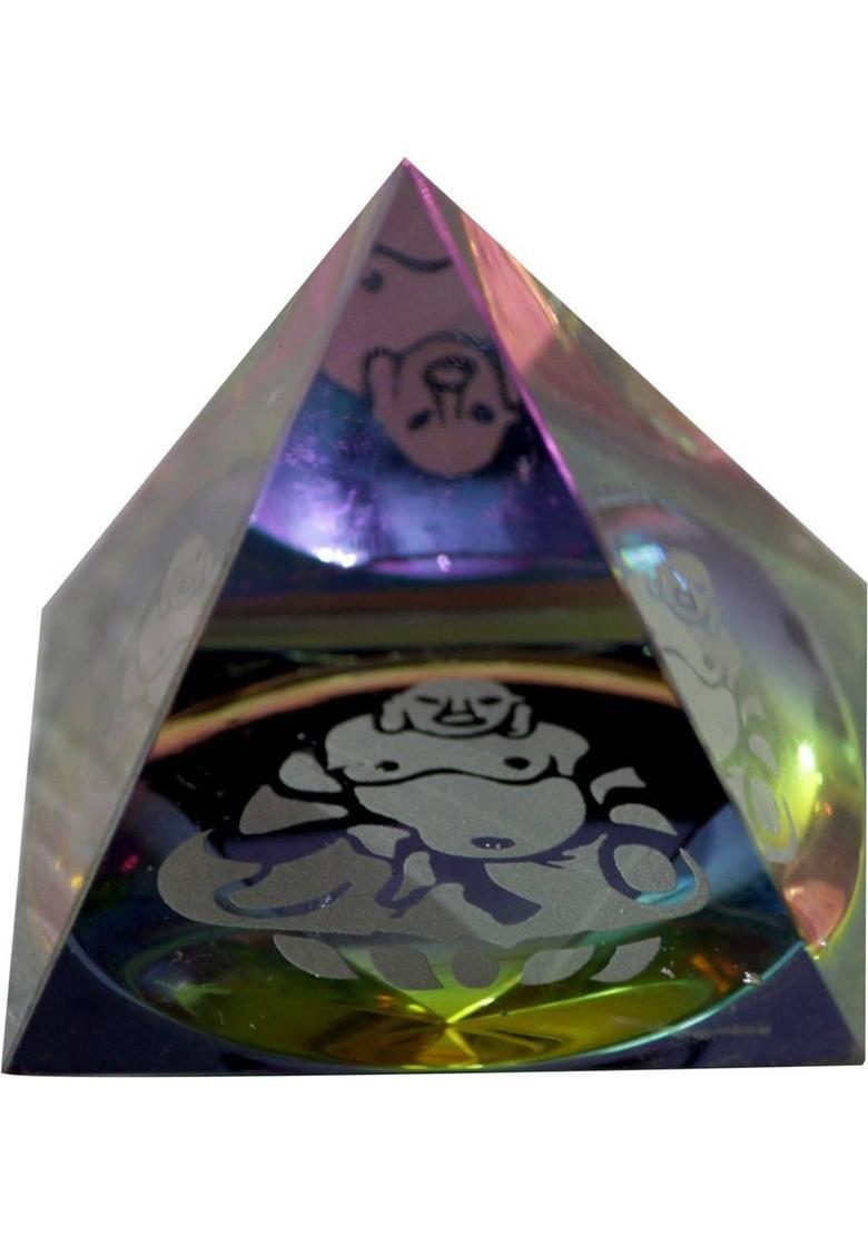 Vastu Art Vastu / Feng Shui / Crystal Pyramid Laughing Buddha inside For Positive Energy & Good Luck Decorative Showpiece - 5 cm&nbsp;&nbsp;(Crystal, Multicolor) - Indya