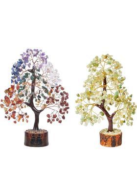 VIBESLE Seven Chakra Tree of Life - Crystal Tree - Spiritual Decor, Jade Tree Decorative Showpiece - 25 cm&nbsp;&nbsp;(Stone, Multicolor)