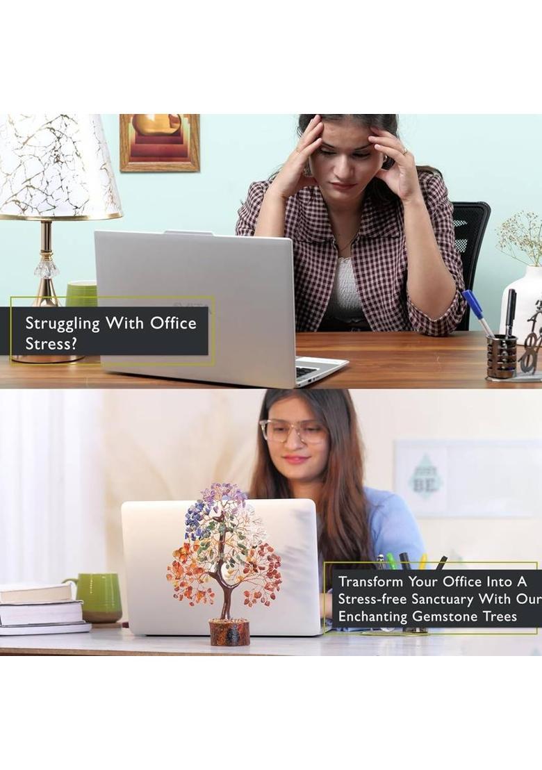 VIBESLE Seven Chakra Tree of Life - Crystal Tree - Spiritual Decor, Jade Tree Decorative Showpiece - 25 cm&nbsp;&nbsp;(Stone, Multicolor) - Indya