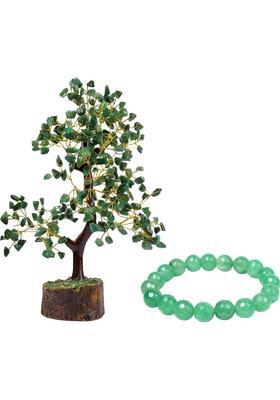 Calminds Combo Of Green Aventurine Tree + Green Aventurine Bracelet – Home Decorative Showpiece - 20 cm&nbsp;&nbsp;(Crystal, Green)